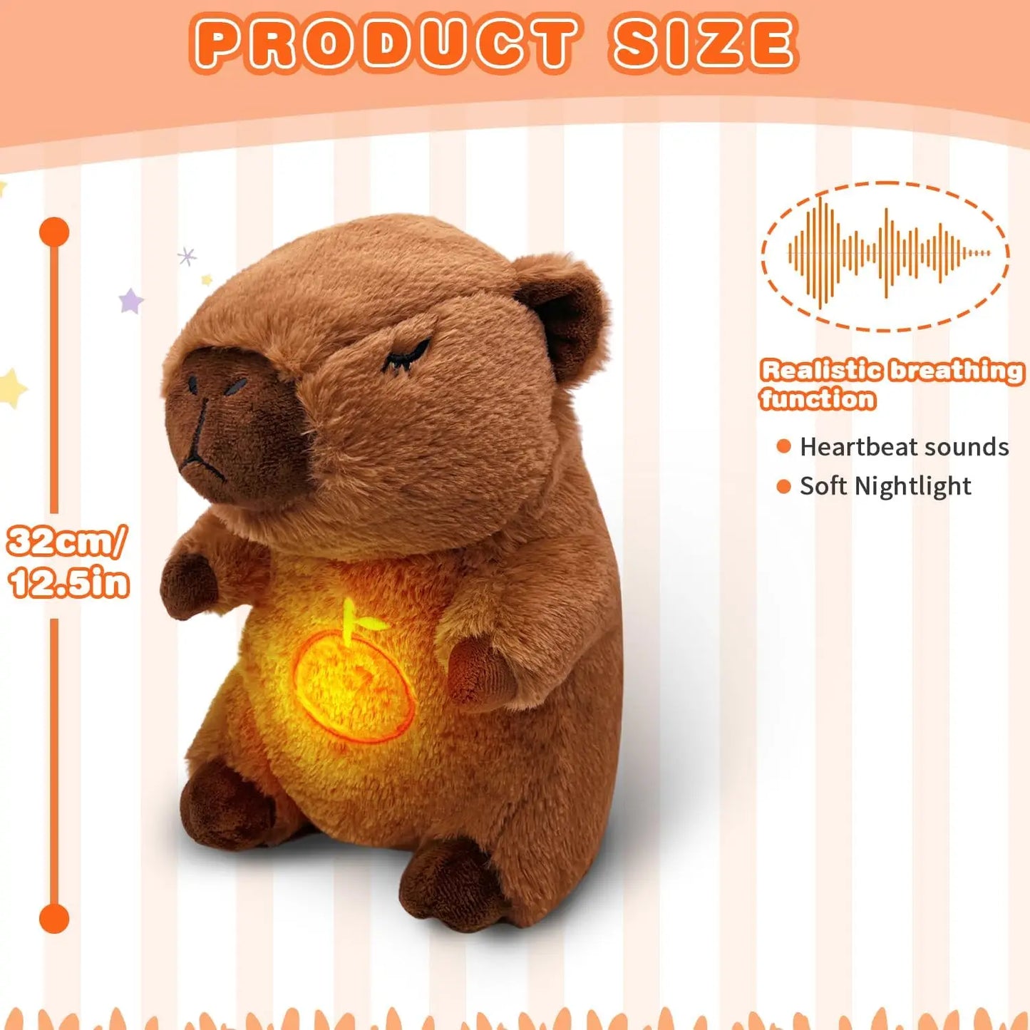 Breathing Capybara Baby Animals Plush Toys Kids Plush Doll Baby Sleep Companion Sound and Light Doll Toy with Hug Stuffed
